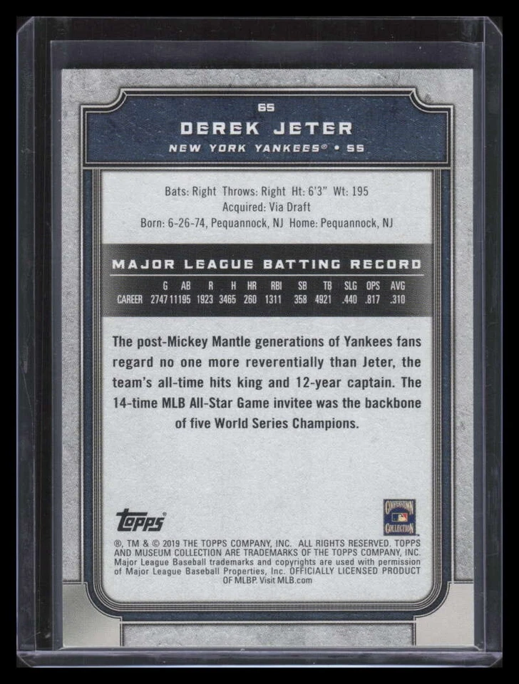 2019 Topps Museum Collection Sapphire 65 Derek Jeter 147/150 - Image 2 of 2