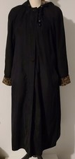 Women's Halston Rain Coatzip Out Liner Hooded Black Leopard Print Trim Sz 4 P