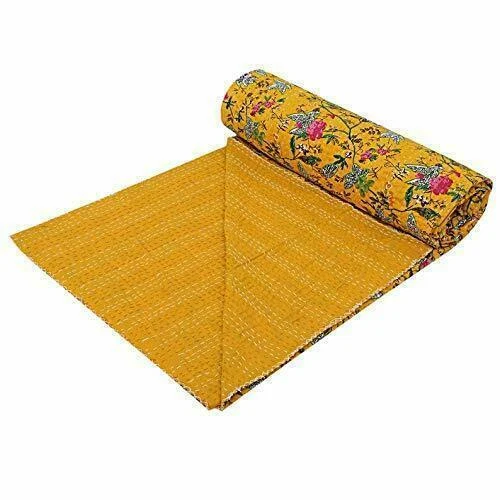King Size Indian Handmade Kantha Quilt Cotton Bedspread Throw Bed Cover Blanket - Image 4 of 4