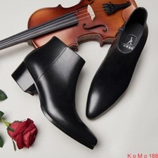 Mens cow Leather Pointed Toe Cuban Heel Casual Ankle Boot Dress Formal Shoes