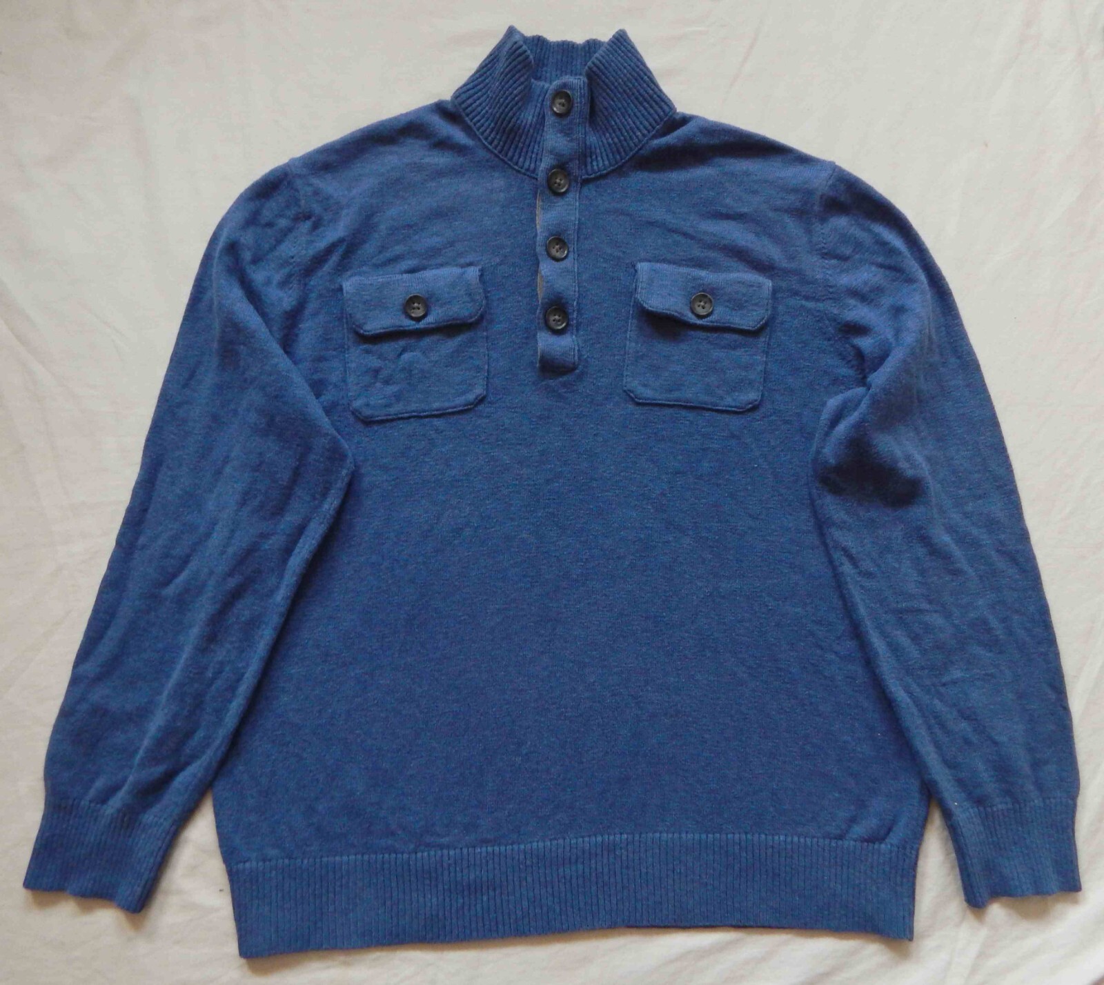 Solid Blue Henley Turtleneck Pullover Sweater - X… - image 3