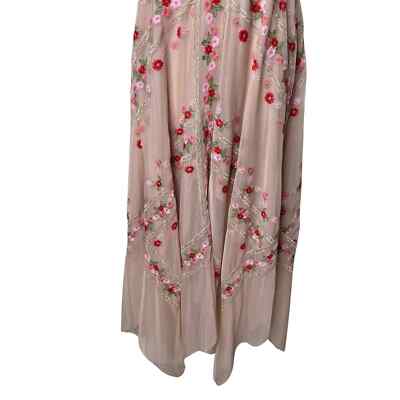 BCBGMAXAZRIA Pink Embroidered floral Tulle Asymmetrical