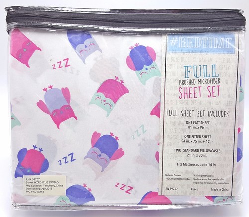 Girls Full Sheet Set Sleepy Owl Pink Purple 4pc New Soft Easy Care - Picture 2 of 2