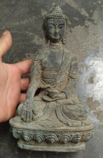 collectable/ Old earth Terracotta antique Bronze Shakyamuni Sit Buddha Statues 