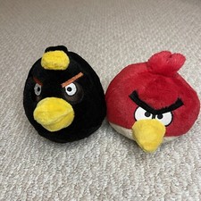 Angry Birds Black Bomb Bird and Red Plush Toy 10" Stuffed No Sound 2010 Lot Of 2