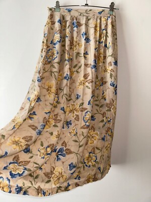 Midi Beige Rock Blumen Plissee Vintage Gr 14 16 Stretch Boho Retro Gypsy 
