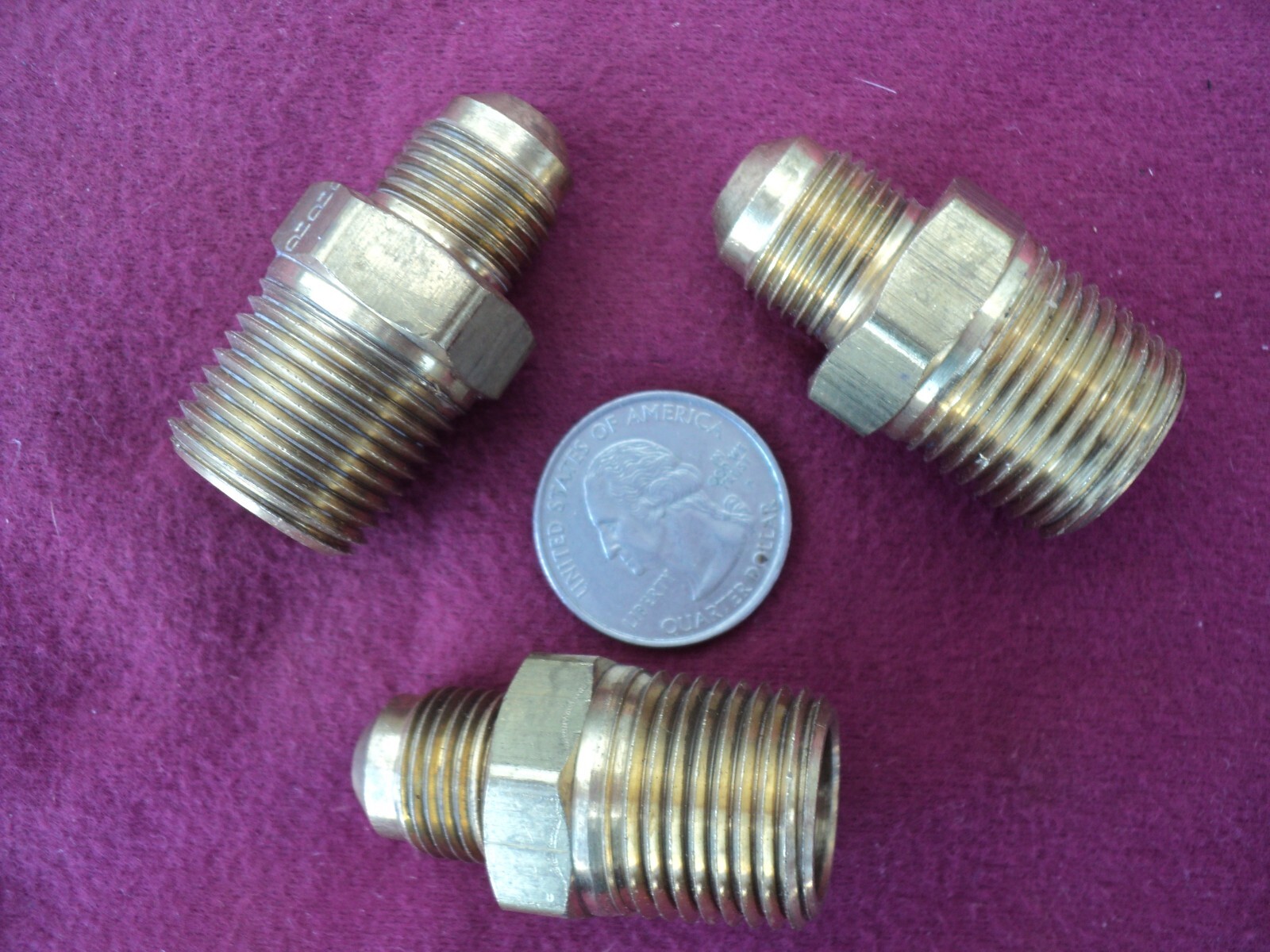 brass fitting   3/8"  X  1/2", male flare to male pipe connector fitting N.O.S.