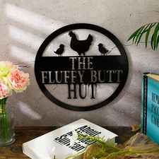 Chicken Coop Sign Fluffy Butt Hut Sign Chicken Coop Accessories 11.8" Metal Sign