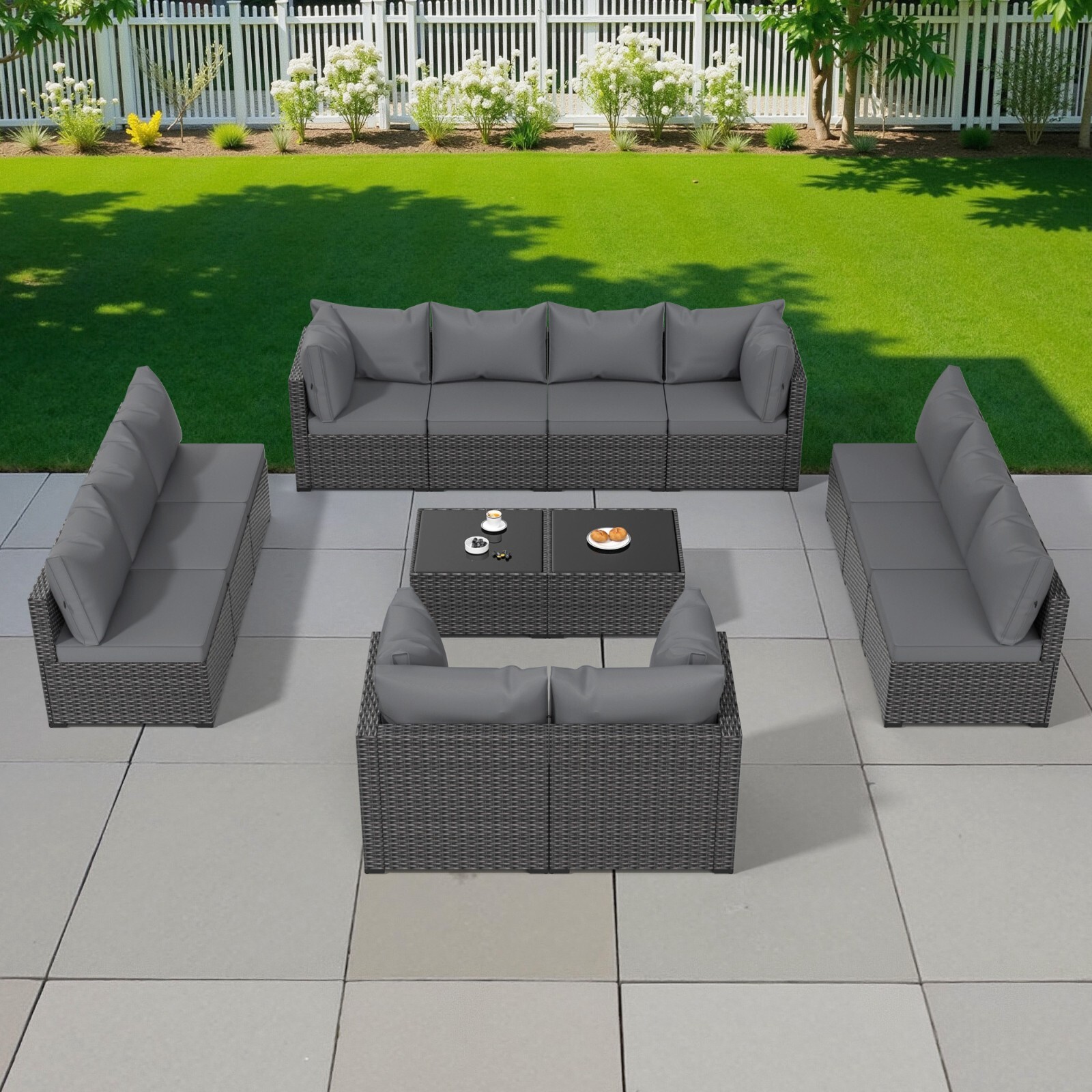 14-Piece Outdoor Patio Furniture Set - All-Weather PE Rattan Sectional Wicker
