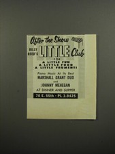 1953 Billy Reed's Little Club Ad - Piano Music Marshall Grant Duo Johnny Mehegan