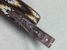 vintage NOCONA buckle belt WESTERN needlepoint 28 tooled leather NATIVE AMERICAN