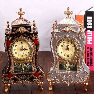 European Antique Clock Vintage European W/Pendulum & Chimes Table Desktop Clock