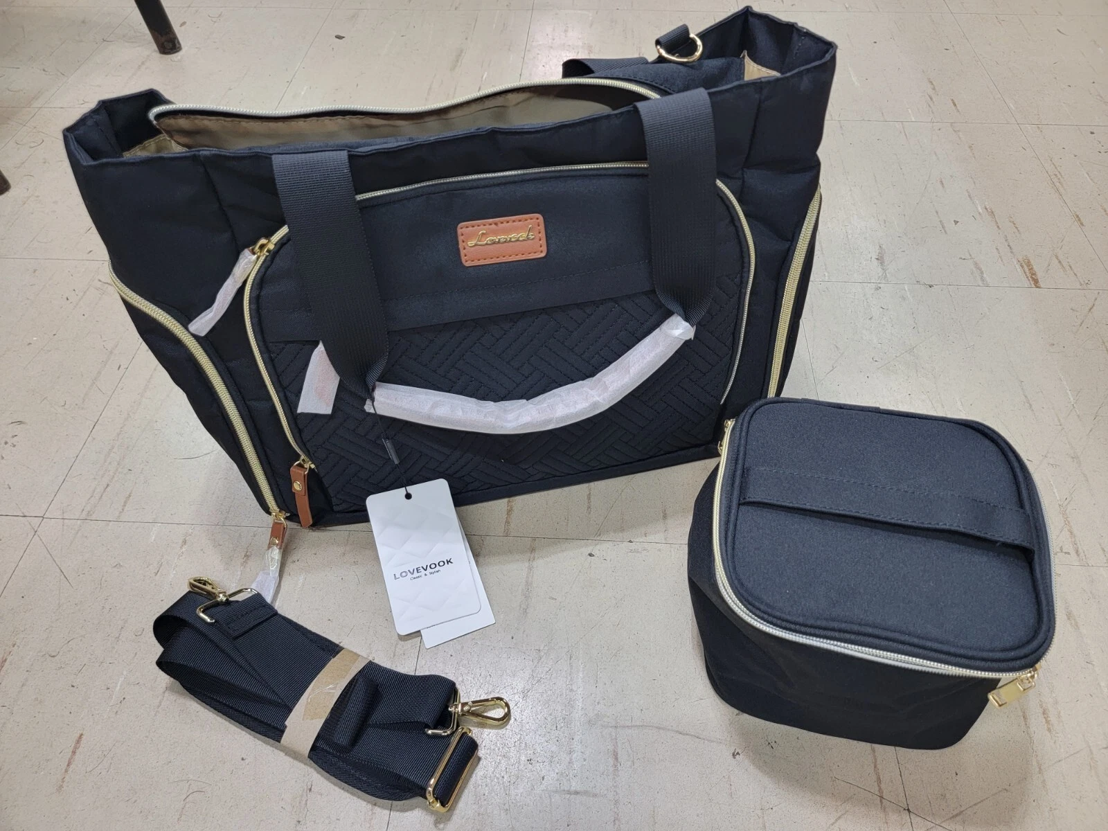 Lovevook Diaper Bag Travel Diaper Tote With Changing Pad For Travel Black