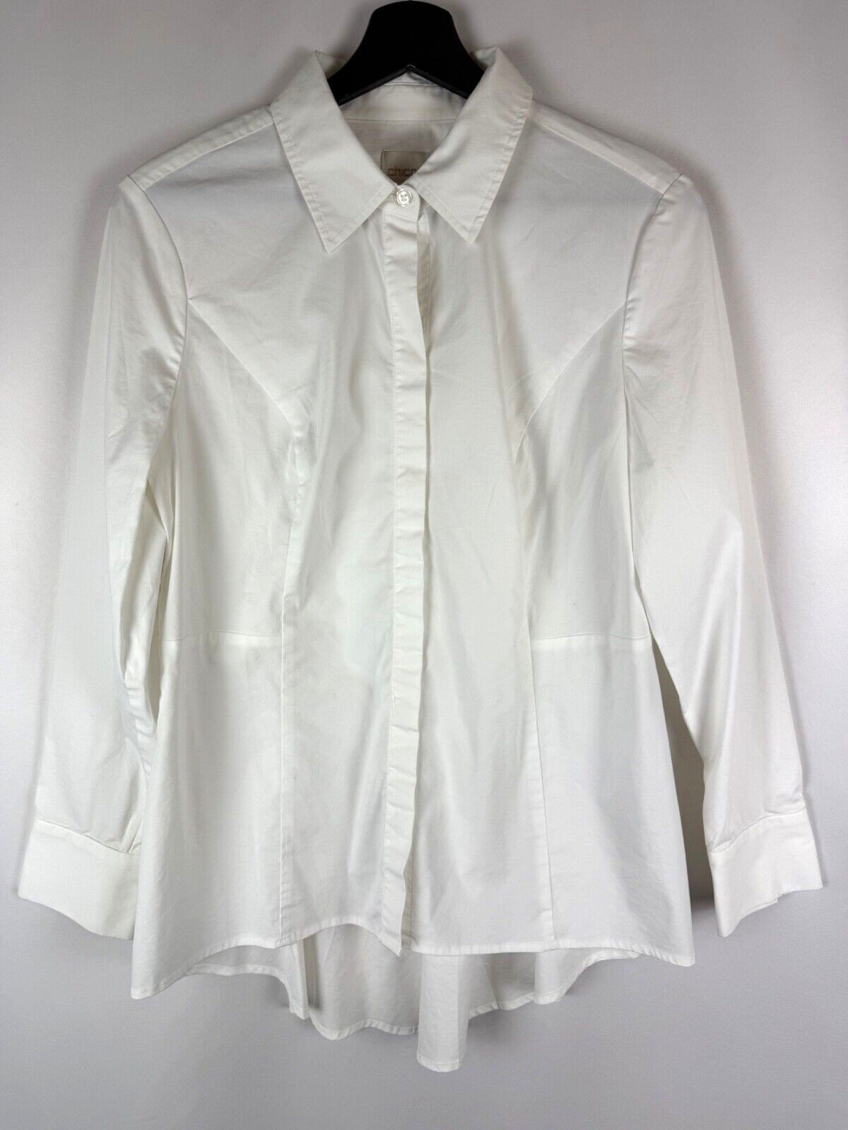 Chico's White Hidden Button Cutout Back Collared … - image 1