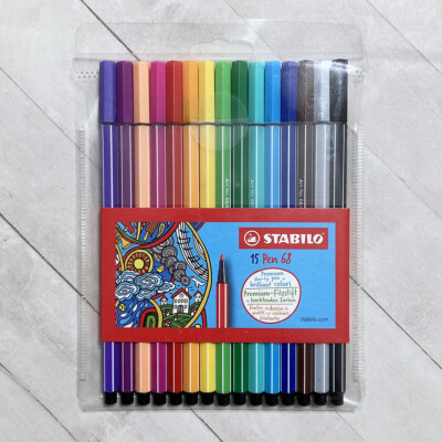 Stabilo Point 68  Markers 1mm Fibre Tip Pen Set 15 Assorted Brilliant Colors