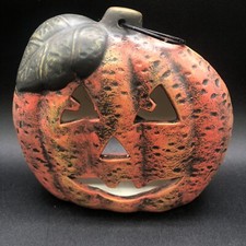 Ceramic Pumpkin Jack O' Lantern Halloween Votive Candle Holder VTG 5.25" T 6" W