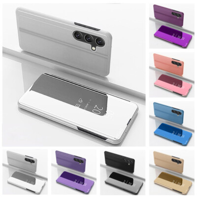 Für Samsung Galaxy S24 S23 Mirror Flip Case Schutz Hülle CLEAR VIEW Etui Tasche