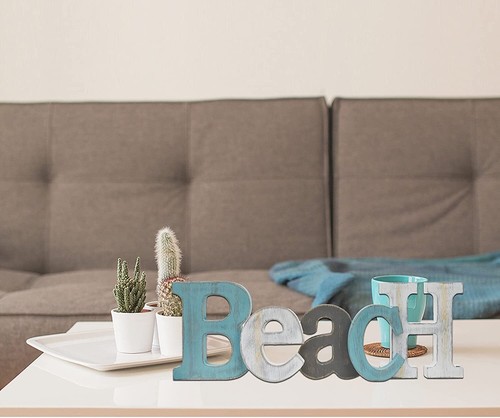 Rustic Wood Beach Sign Decorative Cutout Word Sign Wall Decor, Multicolor Wooden - Picture 2 of 6