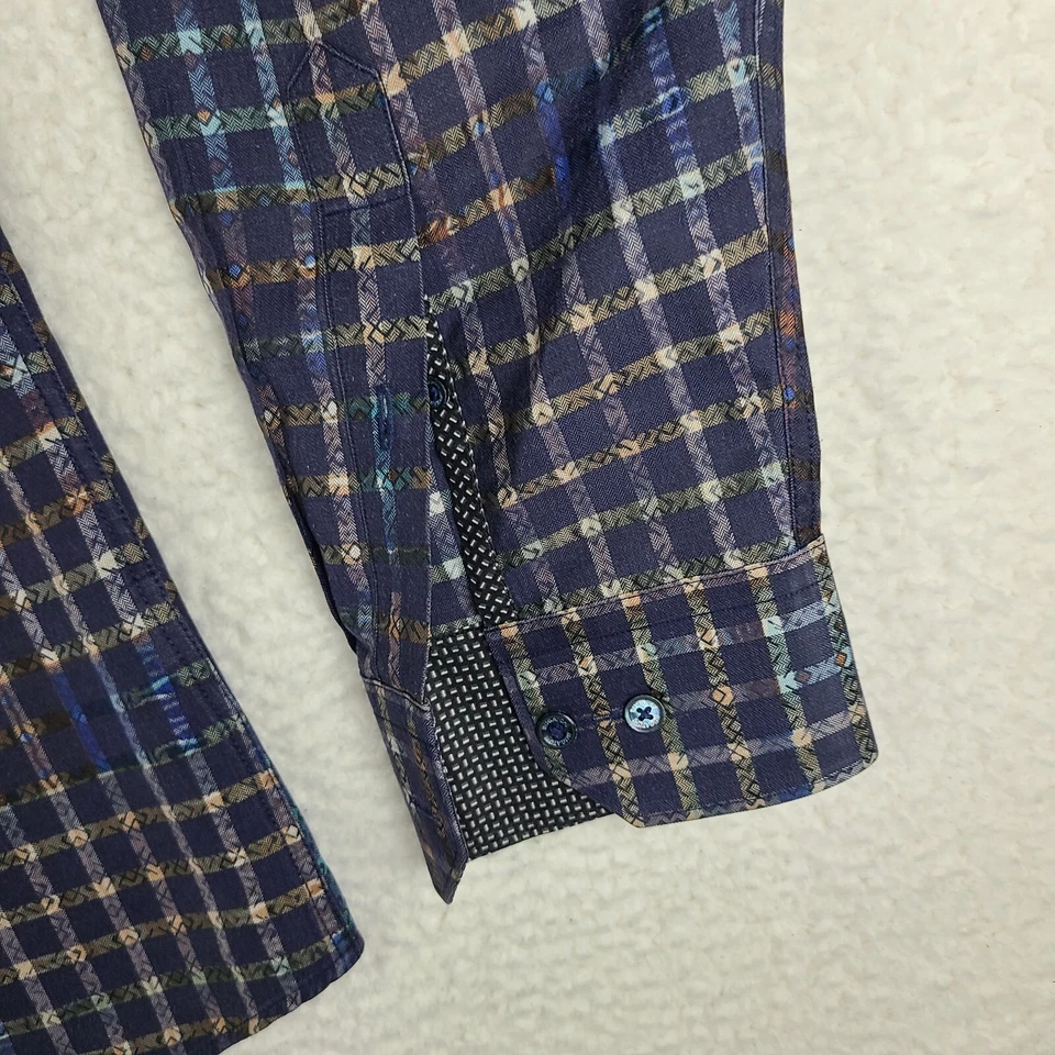 Camisa Bugatchi Uomo Para Hombres XL Azul Ajuste Geométrico Vestido Abotonado Foto 2 de 4