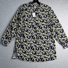 Anne Klein Top Women’s 1X Band Collar Long Sleeve 1/2 Button Up Blouse Leaves