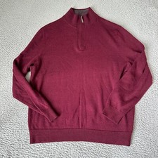 Club Room Sweater Adult Large Red Wool Knit 1/4 Zip Cranberry Soft Pullover Mens