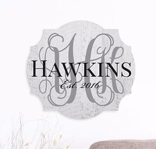 Personalized Printed Wood Family Name Sign Vine Monogram 18x20