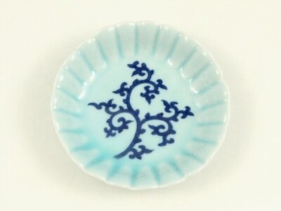 Arita Yaki Porzellan Japanisch Klein Platte Teshio-Zara Celadon Arabesque Kiku
