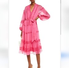Ulla Johnson "Althea" fuchsia duffle silk sheer midi dress NWT 2 $795 read