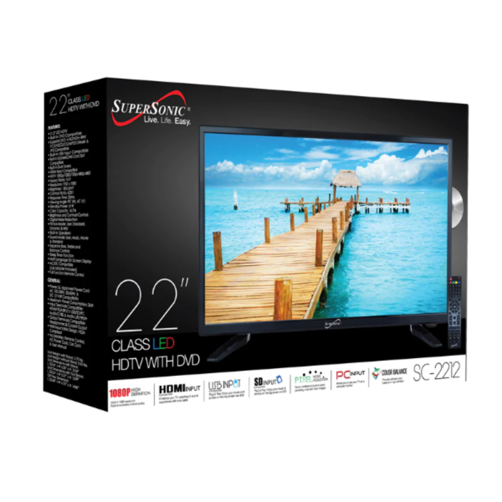 22" Supersonic 12 Volt AC/DC LED HDTV with DVD Player, USB, SD Card Reader, HDMI