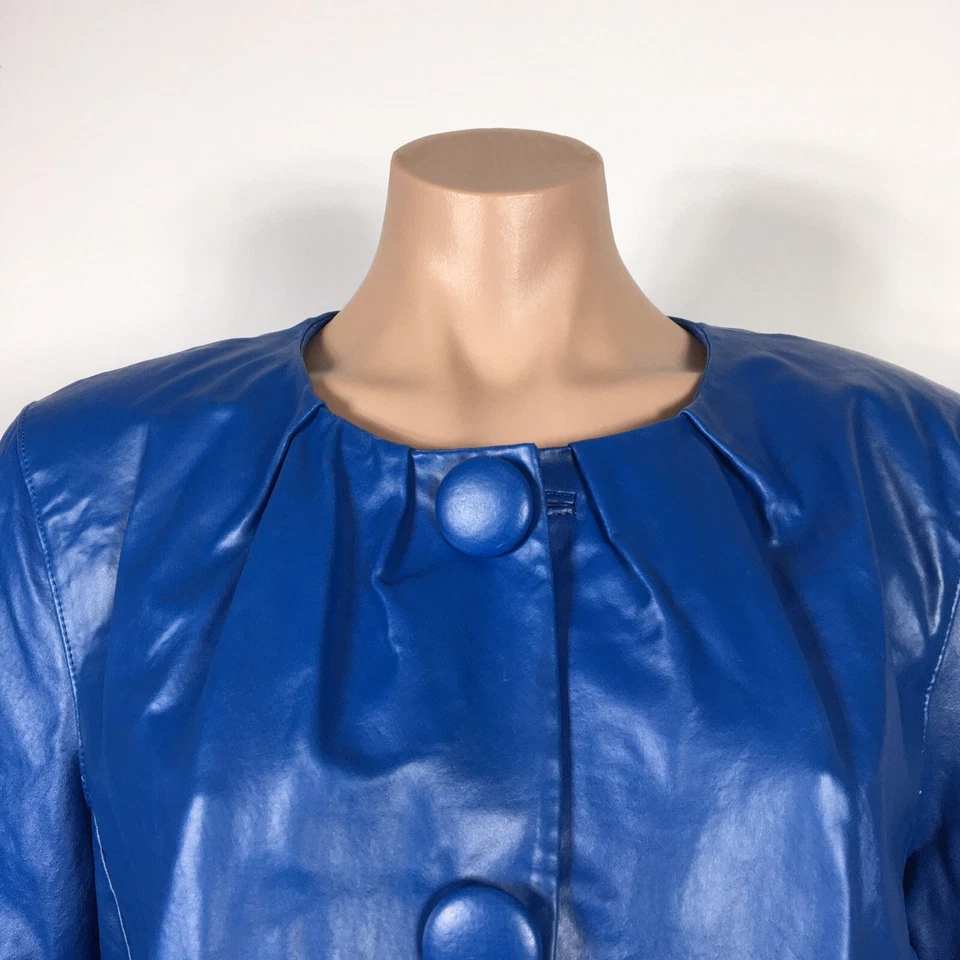 Terry Lewis Blue Pleated Metallic Leather Jacket sz M - Image 3 of 4