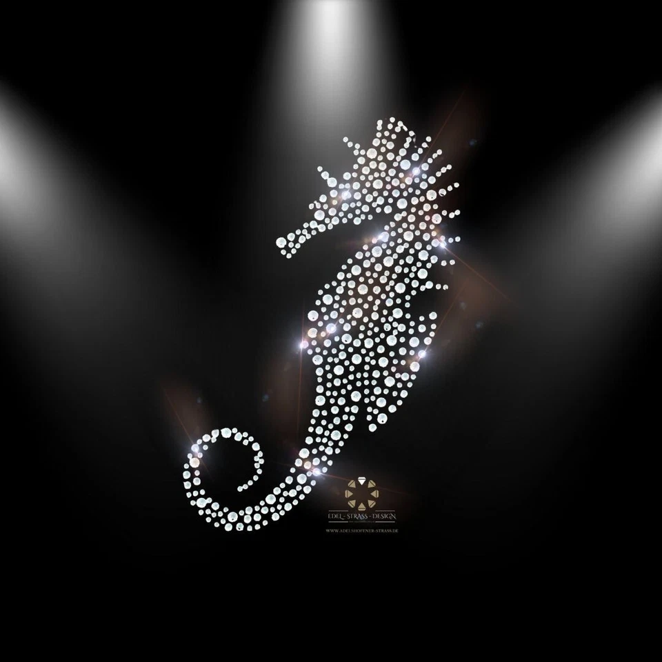 Hotfix Strass Bügelbild Applikation zum aufbügeln Strasssteine Seepferd Maritim - Bild 3 von 4