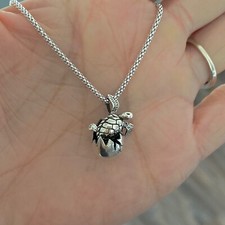 Sterling Silver Egg Hatching Turtle Necklace, Animal Necklaces, Sea Turtles