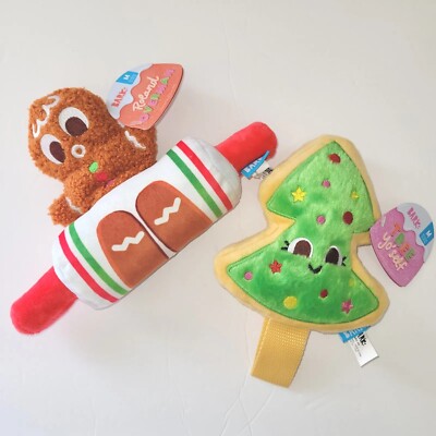 Bark Box Dog Toy Gingerbread Roland Overman & Tree Yo' Self Squeak Crinkle Sz M
