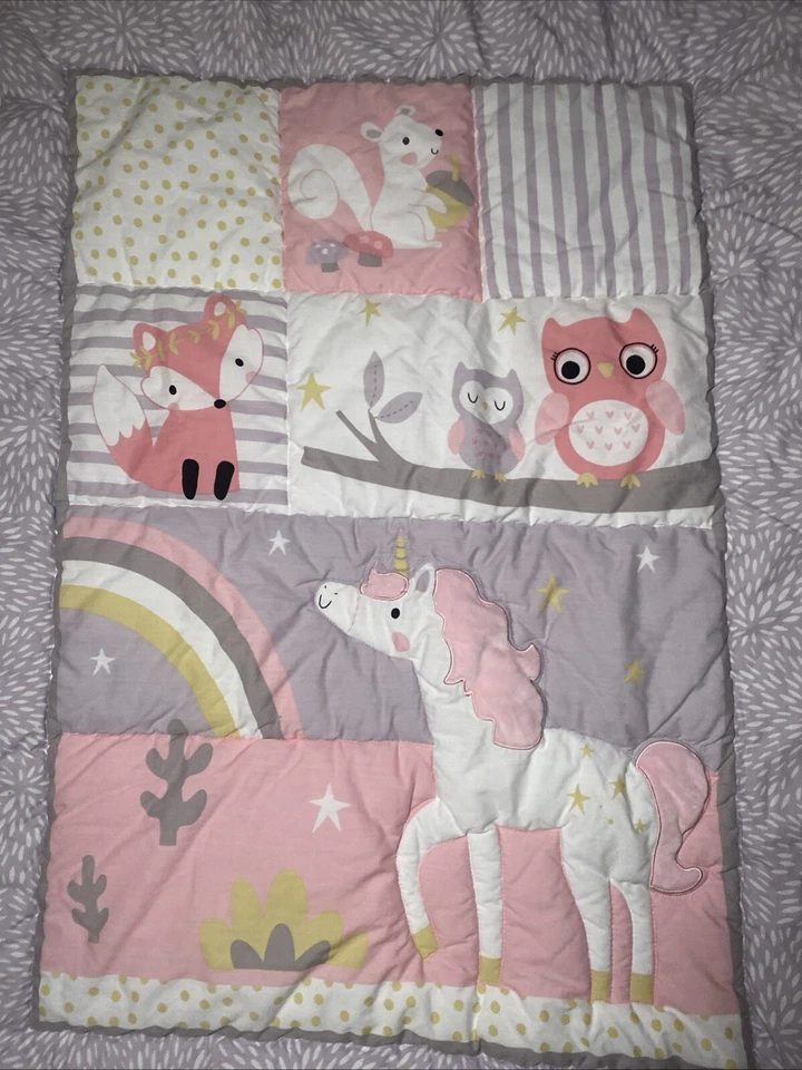 Edredón reversible para cuna de bebé unicornio arco iris corderos e hiedra originales para dormir Foto 2 de 4
