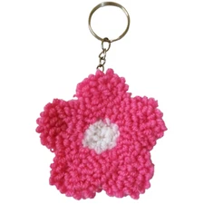 Handmade Punch Needle Embroidery Flower Keychain Cute Plush Bag Charm Car fob