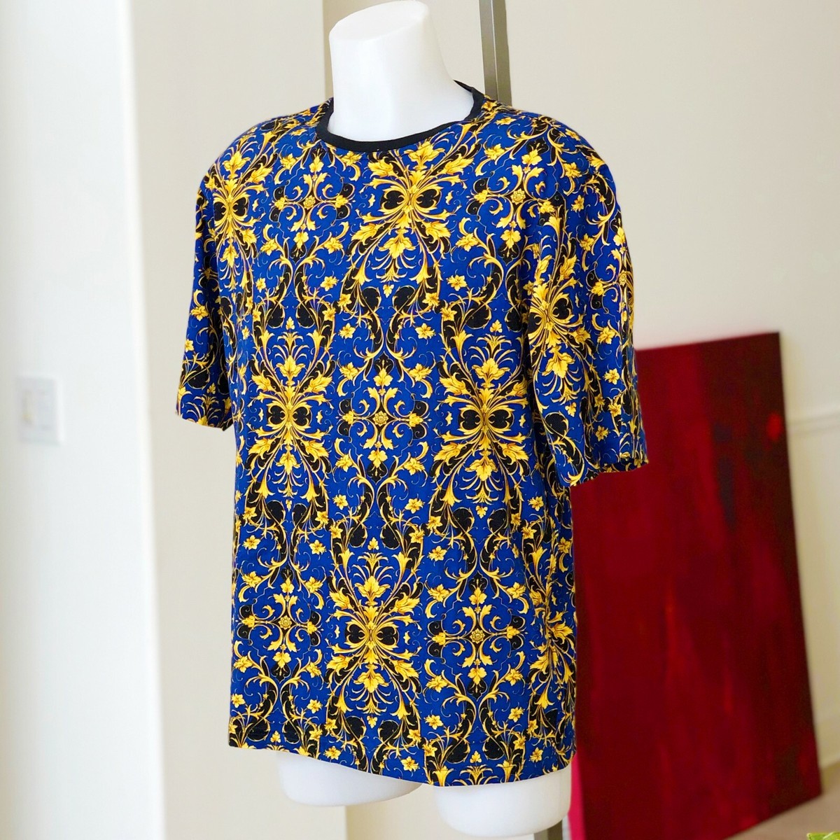 VERSACE CLASSIC V2 royal blue black & gold cotton t-shirt Baroque