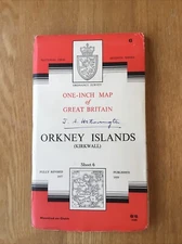 1959 Ordnance Survey One Inch Seventh Series Cloth Map 6 Orkney Islands Kirkwall