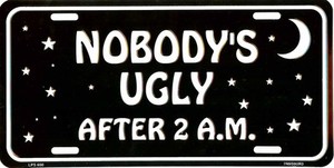 NOBODY'S UGLY AFTER 2 AM METAL LICENSE PLATE NUMBER PLATE #600-00