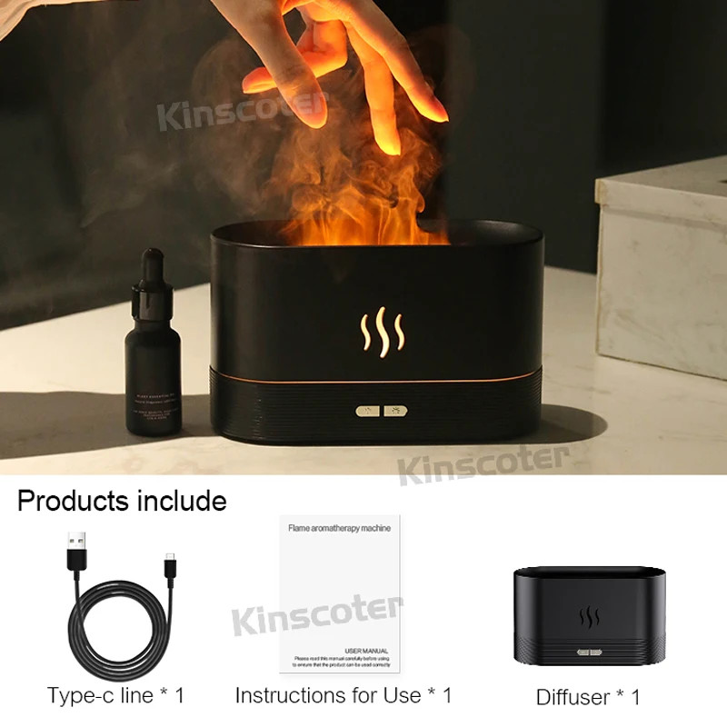 Diffusore di Aromi Ultrasonico Umidificatore LED Effetto Fiamma Oli Essenziali
