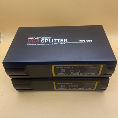 Lot of 2 Monoprice MSV-102 VGA Splitter - Supports Resolution up to 2048 x 1536