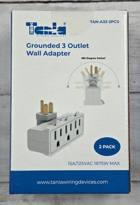Tania Grounded 3 Outlet Wall Adapter 2 Pack Swivel Plug TAN-A33-2PCS