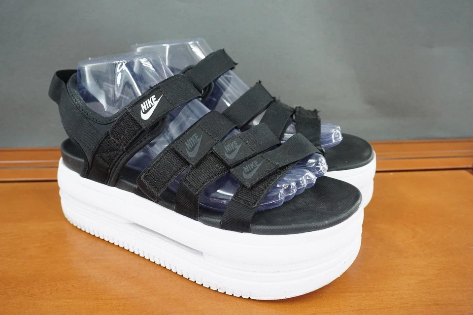 耐克 Air Force 1 凉鞋女式 8 码黑色白色厚底绑带 DH0224-001 — 第 3/4 张图片