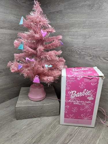 Barbie Twinkle Lights Holiday Tree Fiber Optic 26" Pink Christmas, 2002 Vintage