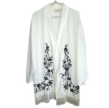 VTG Victoria Secret Kimono Robe M/L Y2k Boho Fringe Embroidered Floral Silky