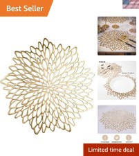 Pack of 18 Gold Metallic Round Placemats Bulk Pressed Vinyl Leaf Dinning Kitc...