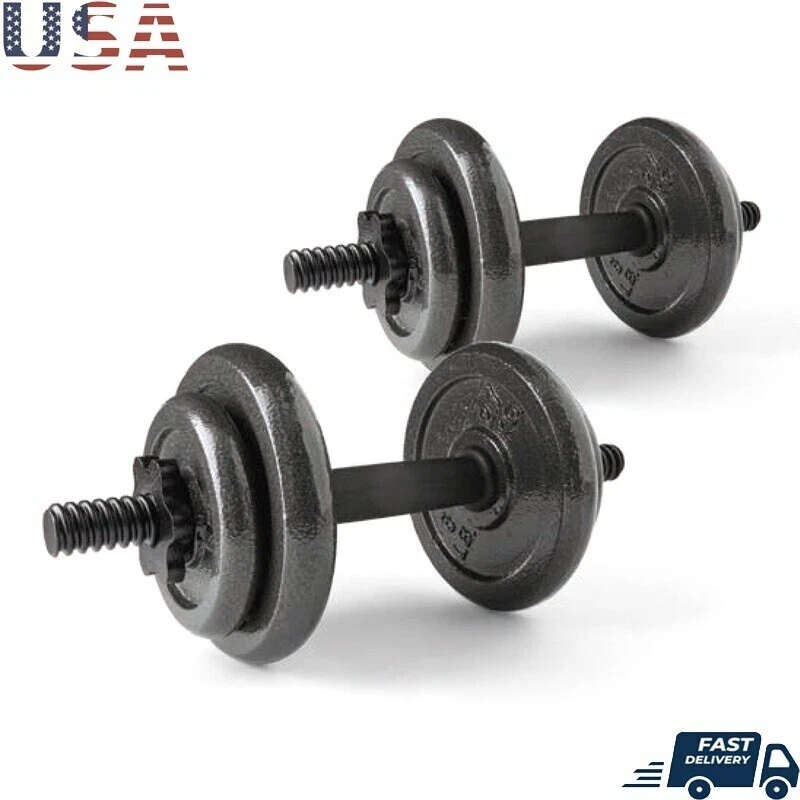 40lb Adjustable Cast Iron Dumbbell Set Weight Plates Spin Lock Collars Home Use