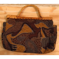 Philippine Quilted African Safari Knitting Bag 13x20 Double Bamboo Top Handles