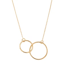 Finecraft Interlocking Textured Double Circle Necklace in 14K Yellow Gold, 17"