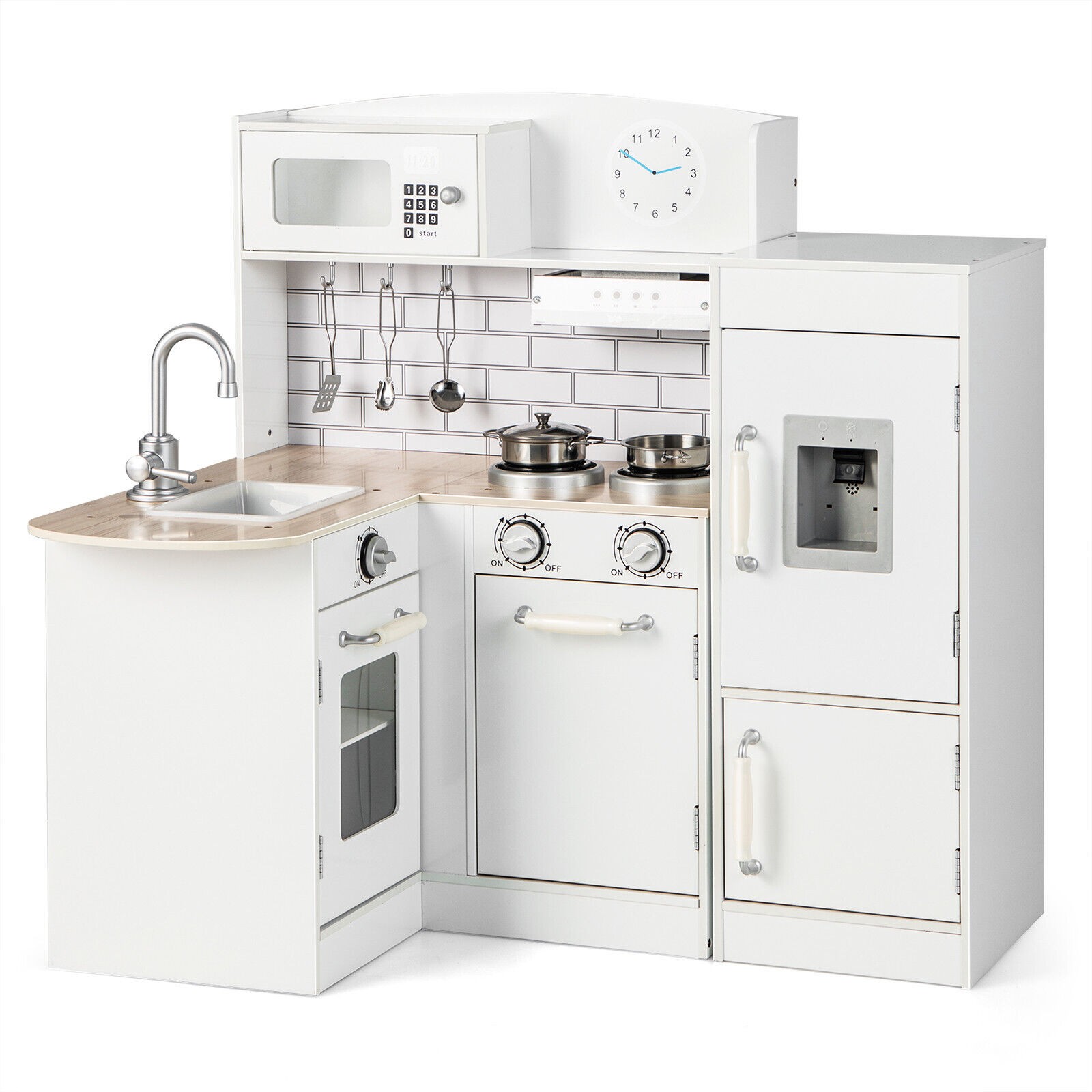 Kids Corner Kitchen Playset Cooking Toy Toddlers Play Kitchen Pretend-White