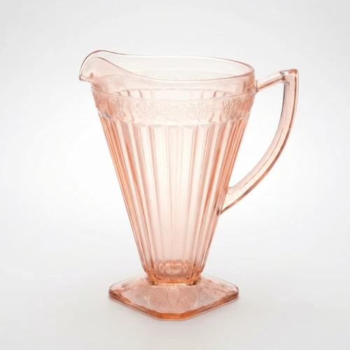 1930's Jeannette Glass Co. Adam Pattern, Depression Glass, Pink Pitcher, 8"